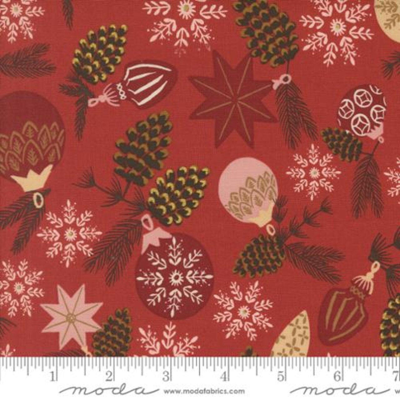 Fabric Moda Poinsettia Branch and Baubles Old World Yuletide by the Quarter Yard 45621-18M